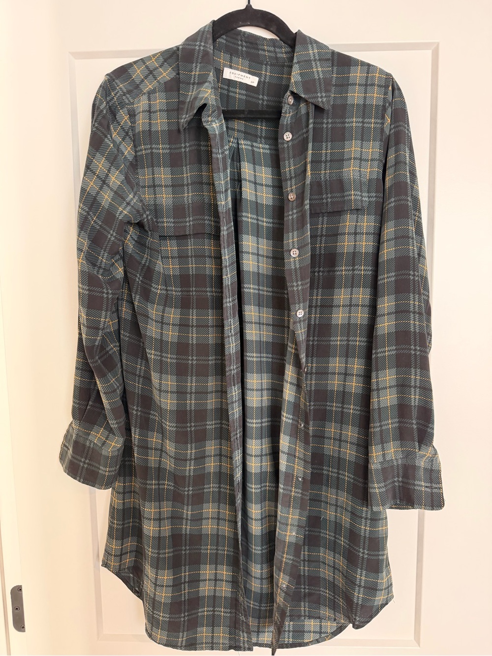 Equipment women’s Plaid Button-Down dress - Green & Gray with Yellow Accents